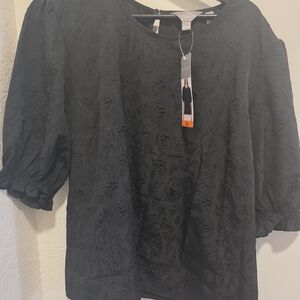 Ted Baker Black Floral Jacquard Puff Sleeve Top